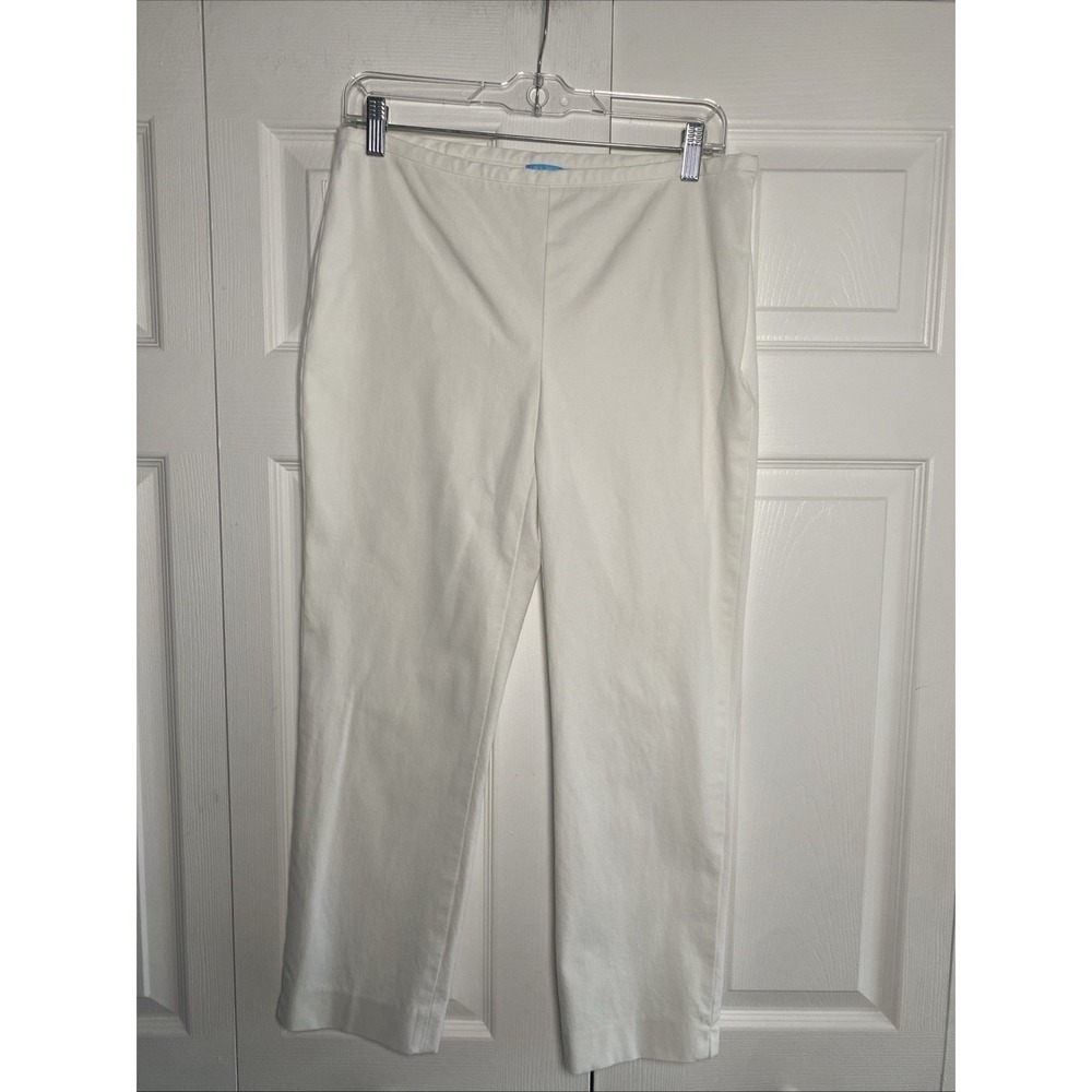 J.McLaughlin Masie Crop Pants Womens Size 8 White Stretch Cotton Side Zip Preppy